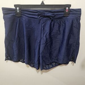 ChinFun Navy NWT Drawstring Modest Lined Palm Tree Cutout Swim Shorts Xlarge